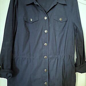 XL Navy Cotton Jacket with cinch waist and adjustable sleeves